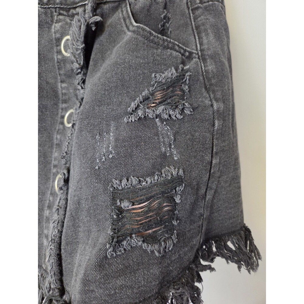 Signature8 Black Distressed Button Front Denim Mini Skirt Size M - Picture 3 of 8